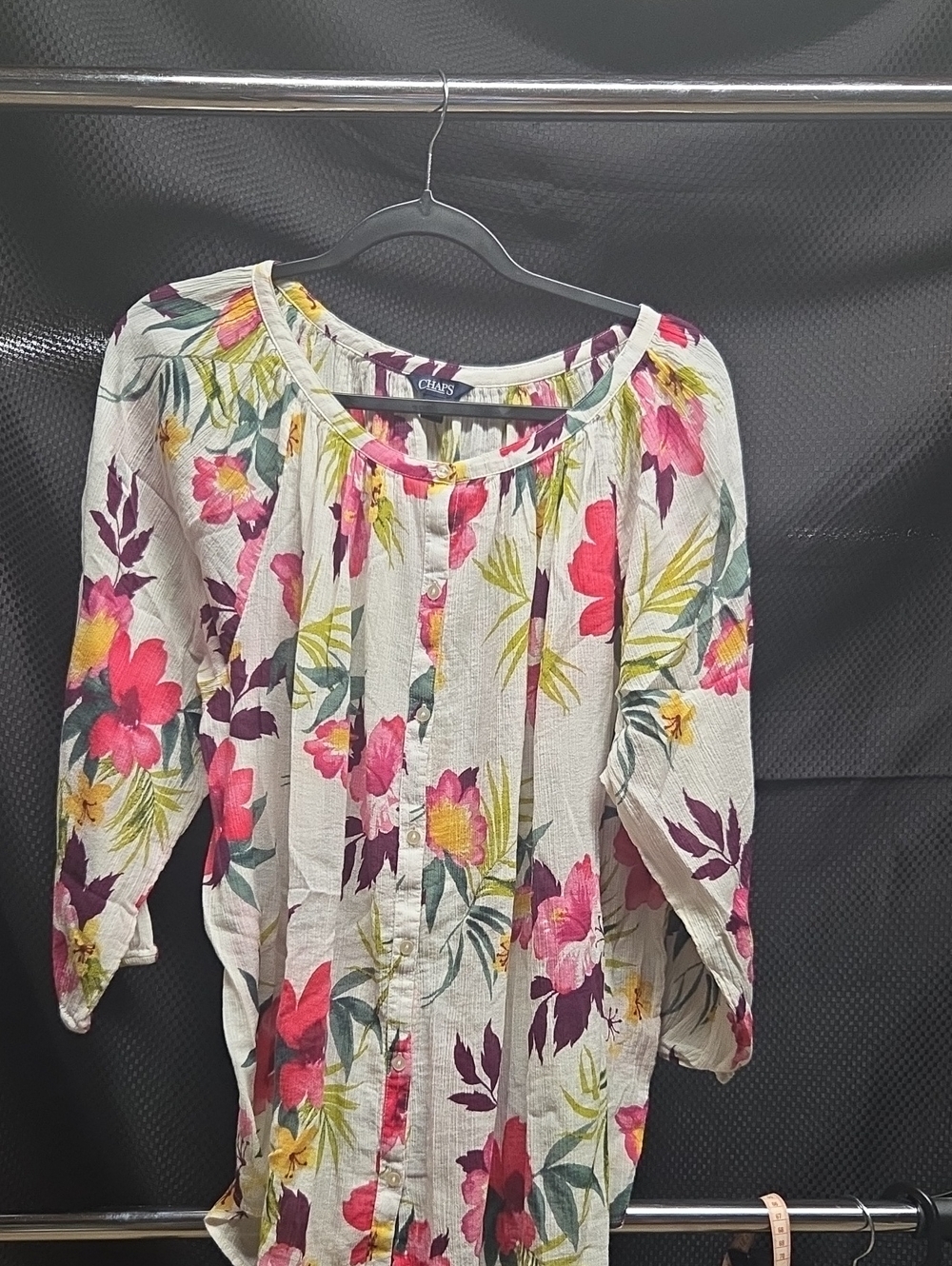 Chaps White Floral Button-Front Tunic - Pink, Yellow & Green Floral